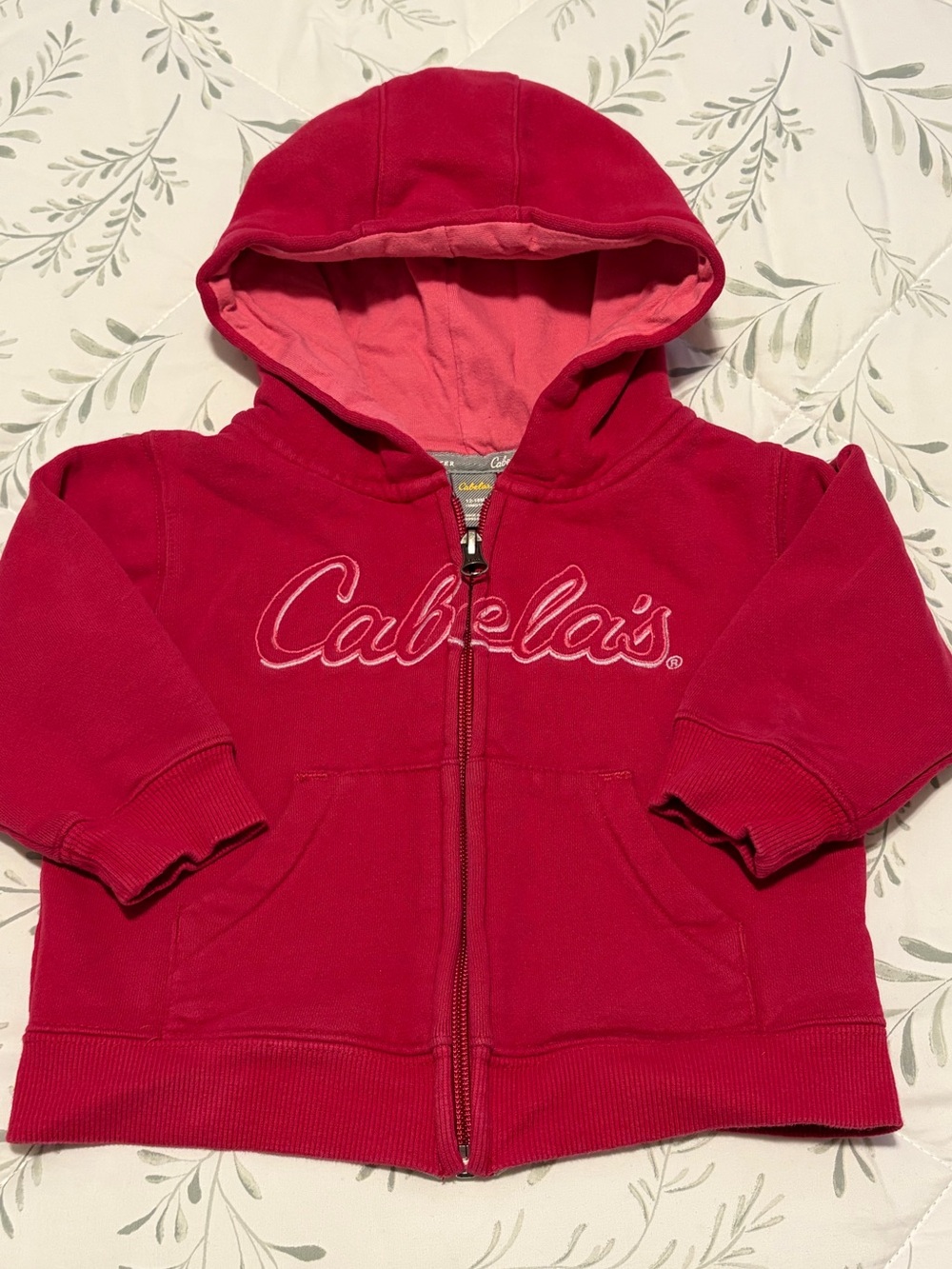 Cabela's Baby Girl Hoodie Zip Up Size 12 - 18 Months Pink Logo Front Cute Comfy